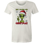 Just Waiting For Christmas, Alien - Womens T-shirt Natural Womens Christmas T-shirt Christmas Printed In Australia