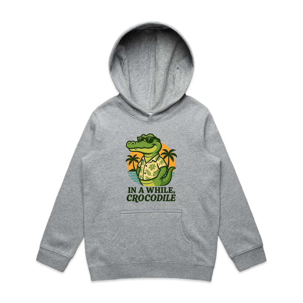 In A While, Crocodile Kid's AS Colour Hoodie Grey Marle Kids Hoodie animal Printed In Australia