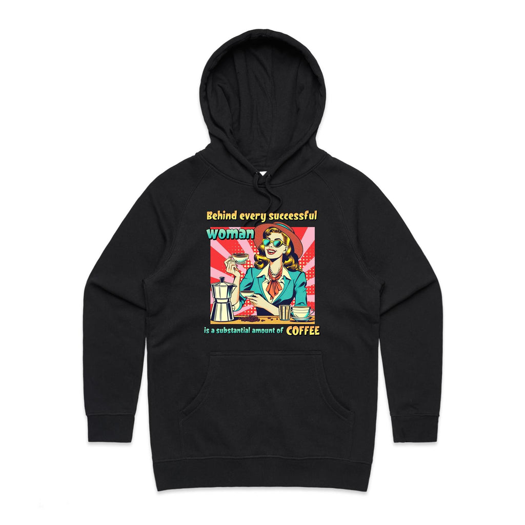 Retro Coffee Woman Women's AS Colour Hoodie Black Womens Hoodie Coffee Printed In Australia Retro