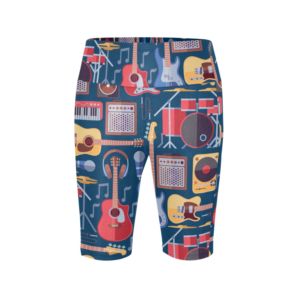 Music Instruments Blue Women's Bike Shorts With Side Pockets Women's Bike Shorts Music Printed Offshore