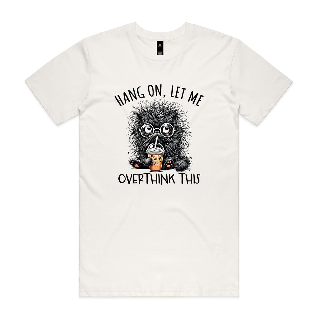 Frazzled Cat, Hang On Let Me Overthink This Men's AS Colour T-shirt Natural Mens T-shirt animal Printed In Australia