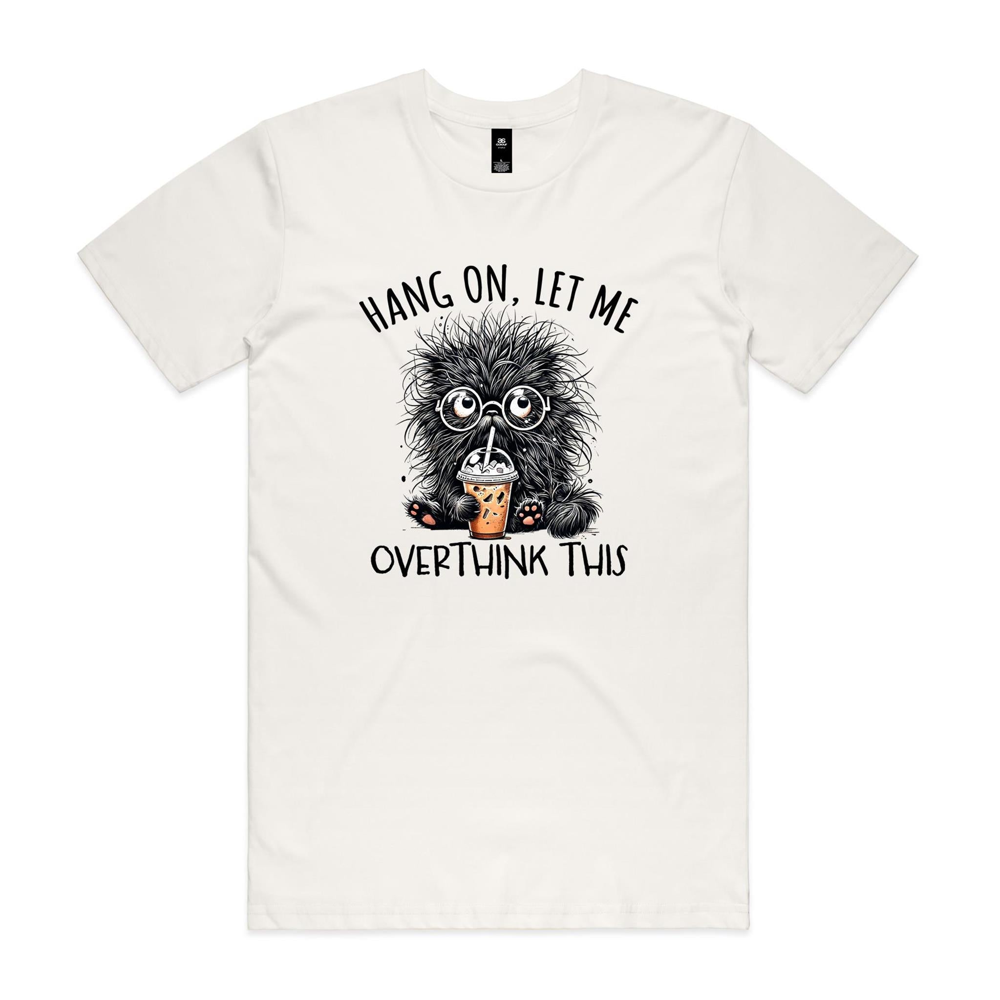 Frazzled Cat, Hang On Let Me Overthink This Men's AS Colour T-shirt Natural Mens T-shirt animal Printed In Australia