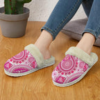 Pink Paisley Women's Fur Trim Thick-Sole Indoor Slippers Women's Fur Trimmed Slippers Printed Offshore