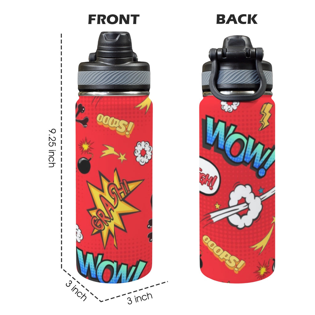 Comic Book Red - Insulated Water Bottle with Dual-Use Lid (18oz) Insulated Water Bottle with Dual-Use Lid (18oz) Printed Offshore
