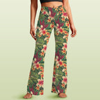 Vintage Hawaiian Floral High Waist Crossover Tummy Control Flare Leggings 5XL High Waist Flare Leggings Plants Printed Offshore