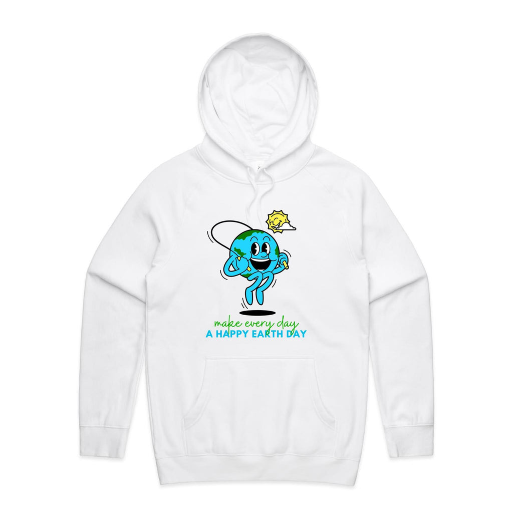 Make Every Day A Happy Earth Day - Mens Hoodie White Mens Hoodie Environment Printed In Australia