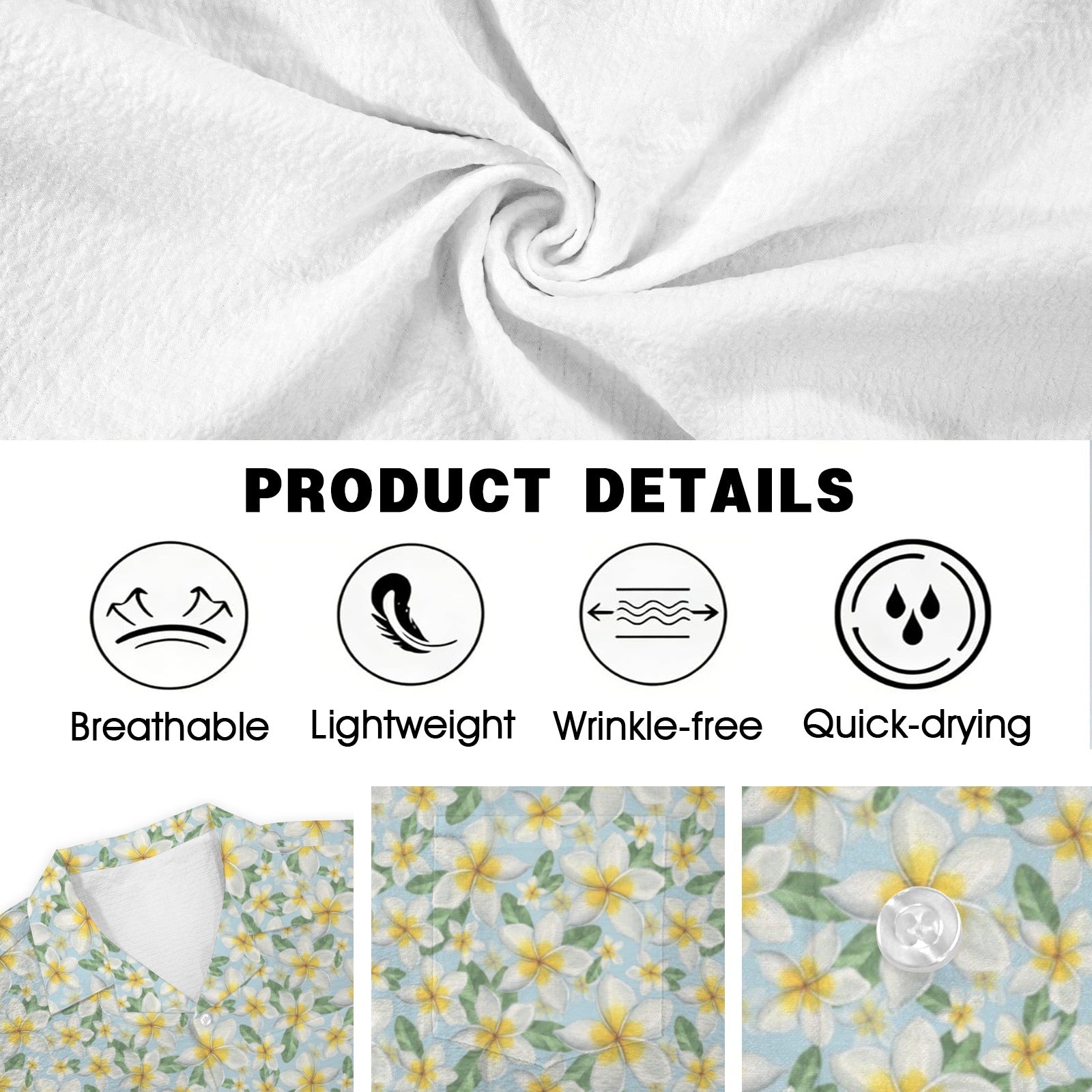 Delicate Frangipani Men's Crinkle Hawaiian Shirt