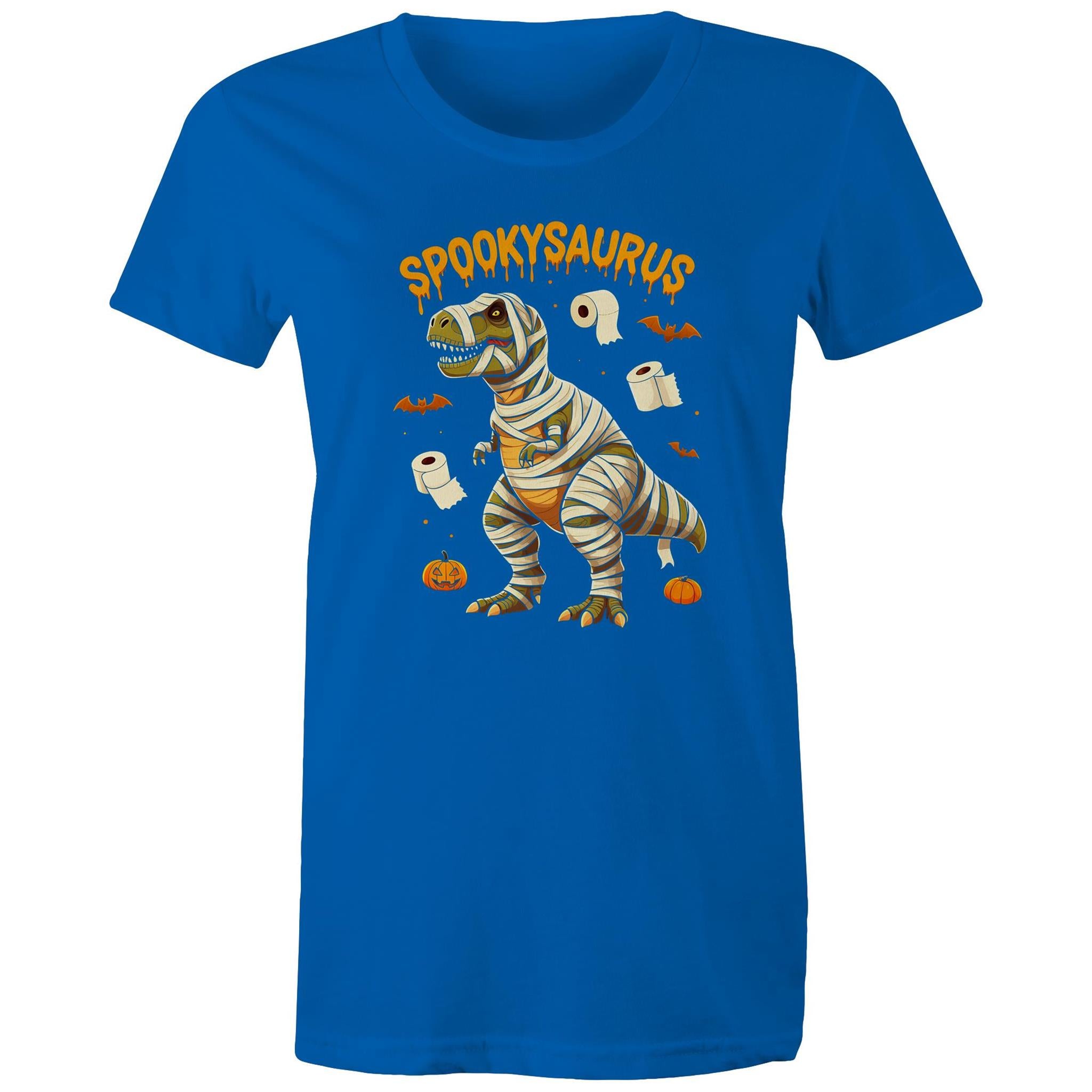 Spookysaurus, Halloween Dinosaur - Womens T-shirt Bright Royal Womens T-shirt Halloween Printed In Australia