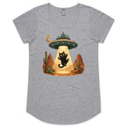 Black Cat Alien UFO Abduction Women's AS Colour Scoop Neck T-Shirt