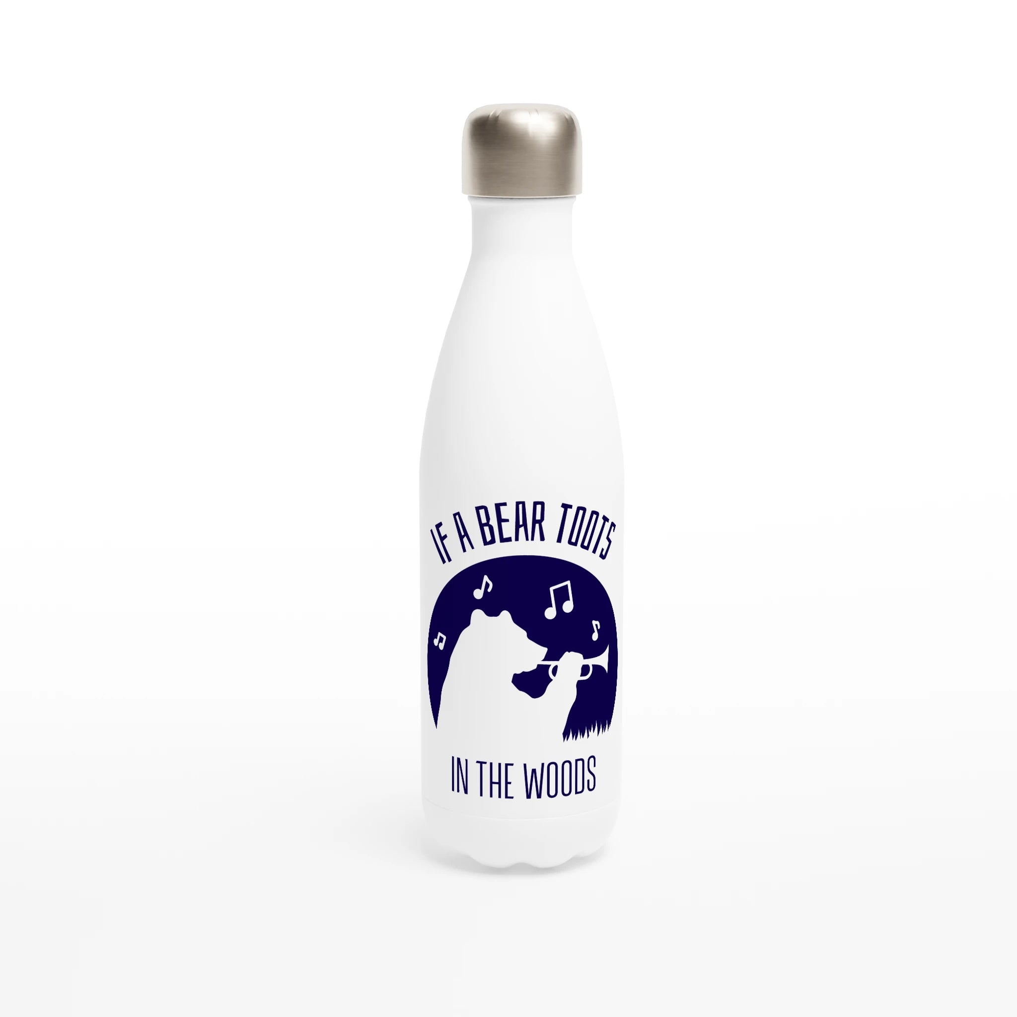 If A Bear Toots In The Woods, Trumpet Player - White 17oz Stainless Steel Water Bottle Default Title White Water Bottle animal Globally Fulfilled Music