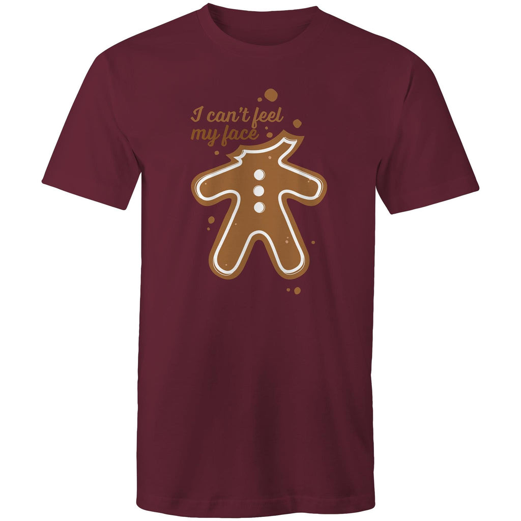 Gingerbread, I Can't Feel My Face - Mens T-Shirt Burgundy Mens Christmas T-shirt Christmas Printed In Australia