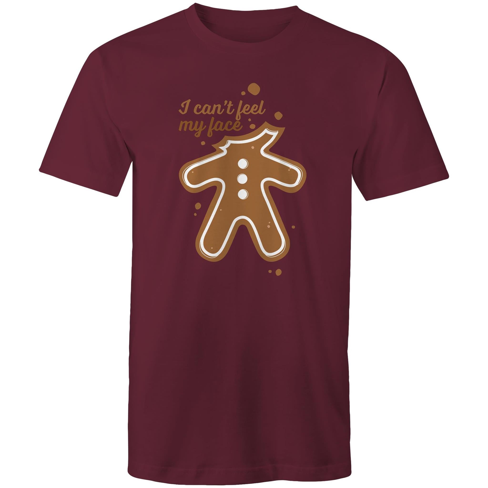 Gingerbread, I Can't Feel My Face - Mens T-Shirt Burgundy Mens Christmas T-shirt Christmas Printed In Australia