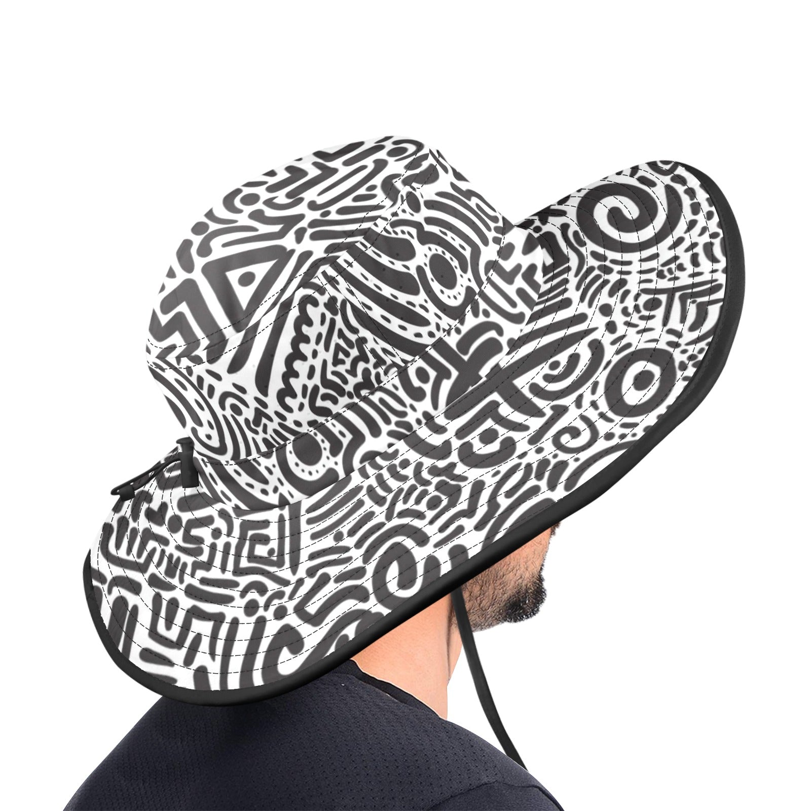 Black And White - Wide Brim Bucket Hat Wide Brim Bucket Hat Printed Offshore