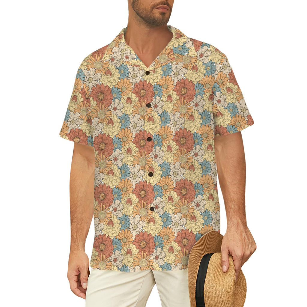 Vintage Retro Floral Men's Short Sleeve Hawaiian Shirt Men's Hawaiian Shirt (New) Plants Printed Offshore Retro