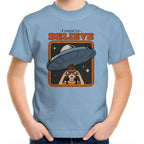 I Want To Believe, Alien UFO - Kids Youth T-Shirt Carolina Blue Kids Youth T-shirt Printed In Australia Sci Fi