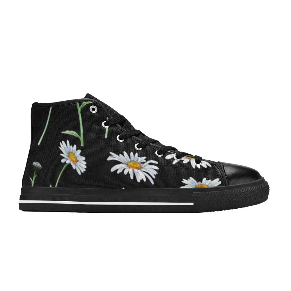 Daisy On Black - Women's High Top Canvas Shoes