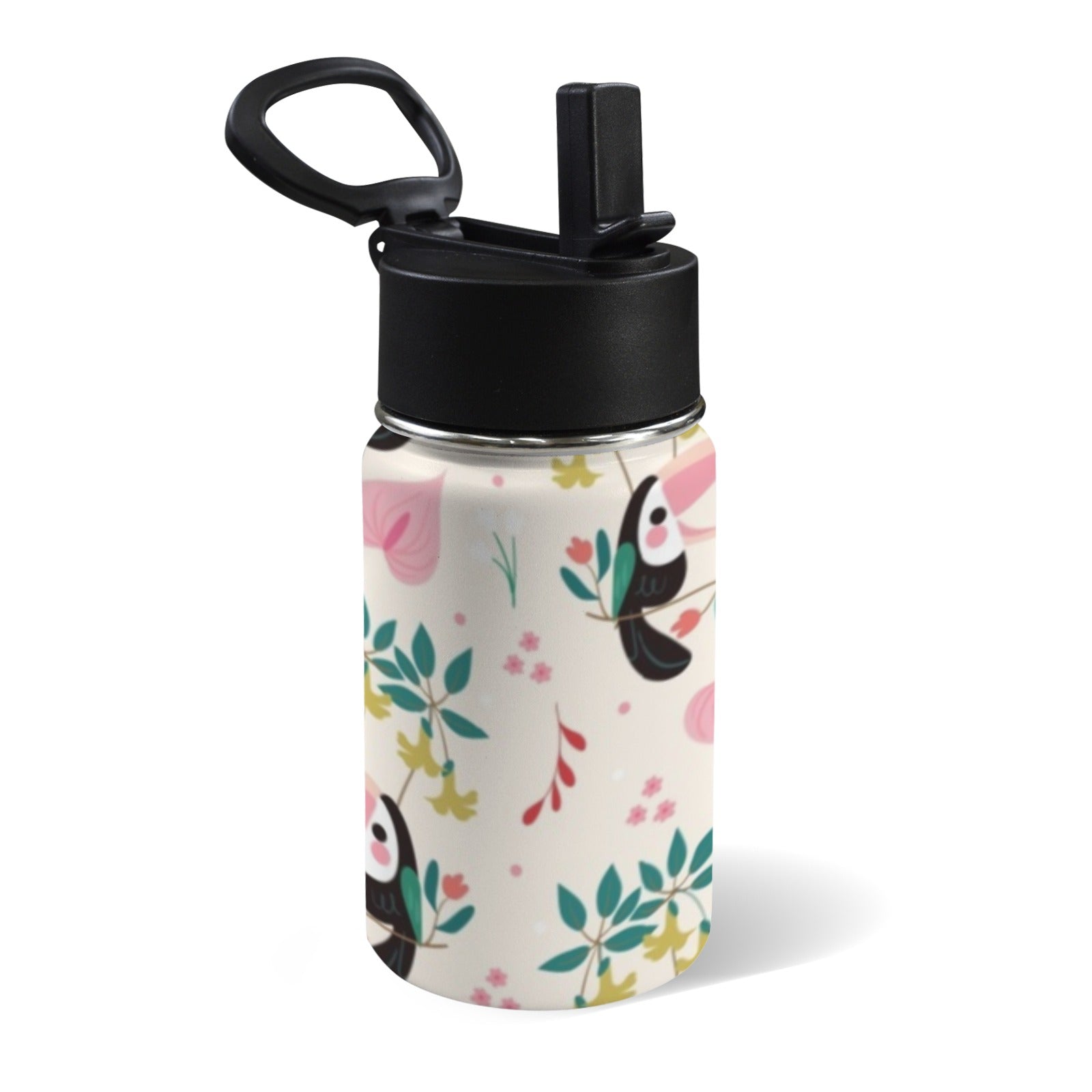 Toucans In Pink 12oz Kids Water Bottle with Straw Lid