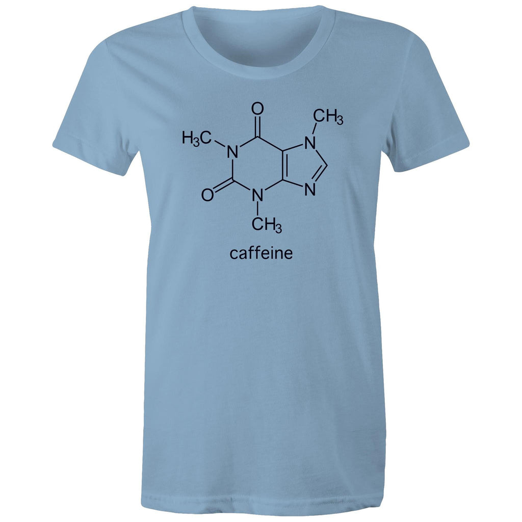 Caffeine Molecule - Womens T-shirt Carolina Blue Womens T-shirt Coffee Printed In Australia Science