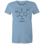 Caffeine Molecule - Womens T-shirt Carolina Blue Womens T-shirt Coffee Printed In Australia Science