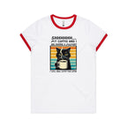 Shhh, My Coffee And I Are Having A Moment, Cat - Women's Ringer Tee White Red Womens Ringer T-shirt animal Coffee Printed In Australia