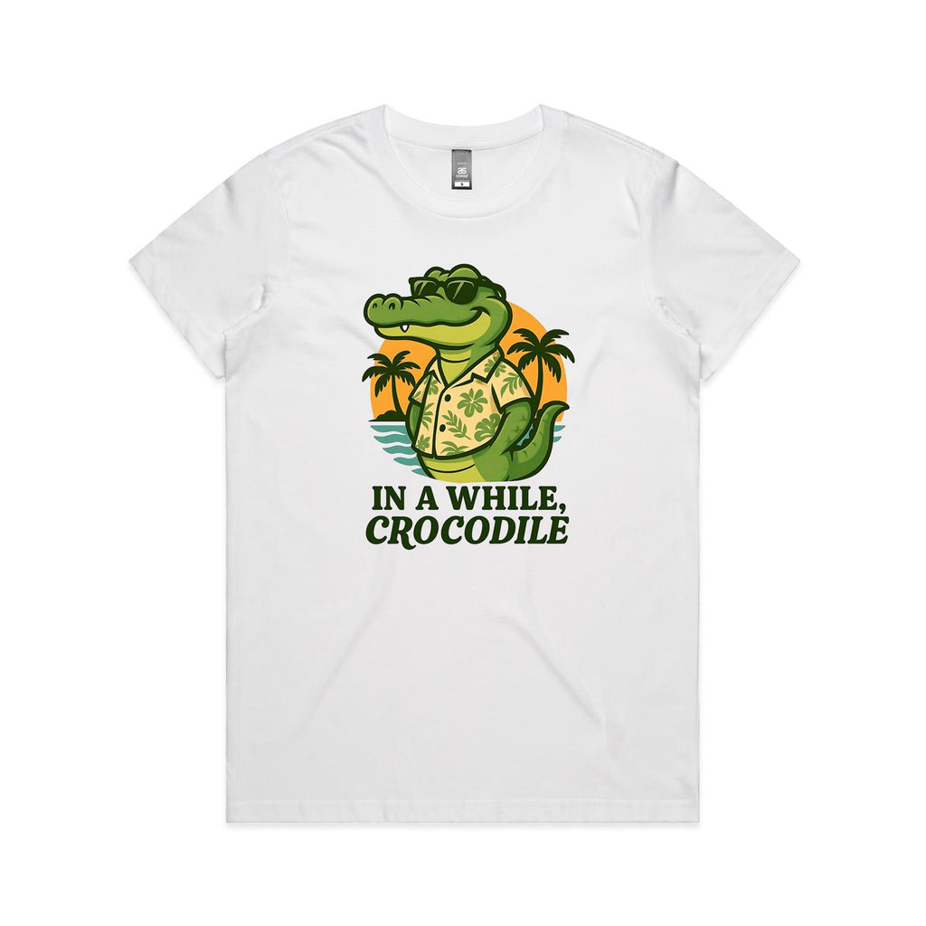 In A While, Crocodile Women's AS Colour T-shirt White Womens T-shirt animal Printed In Australia