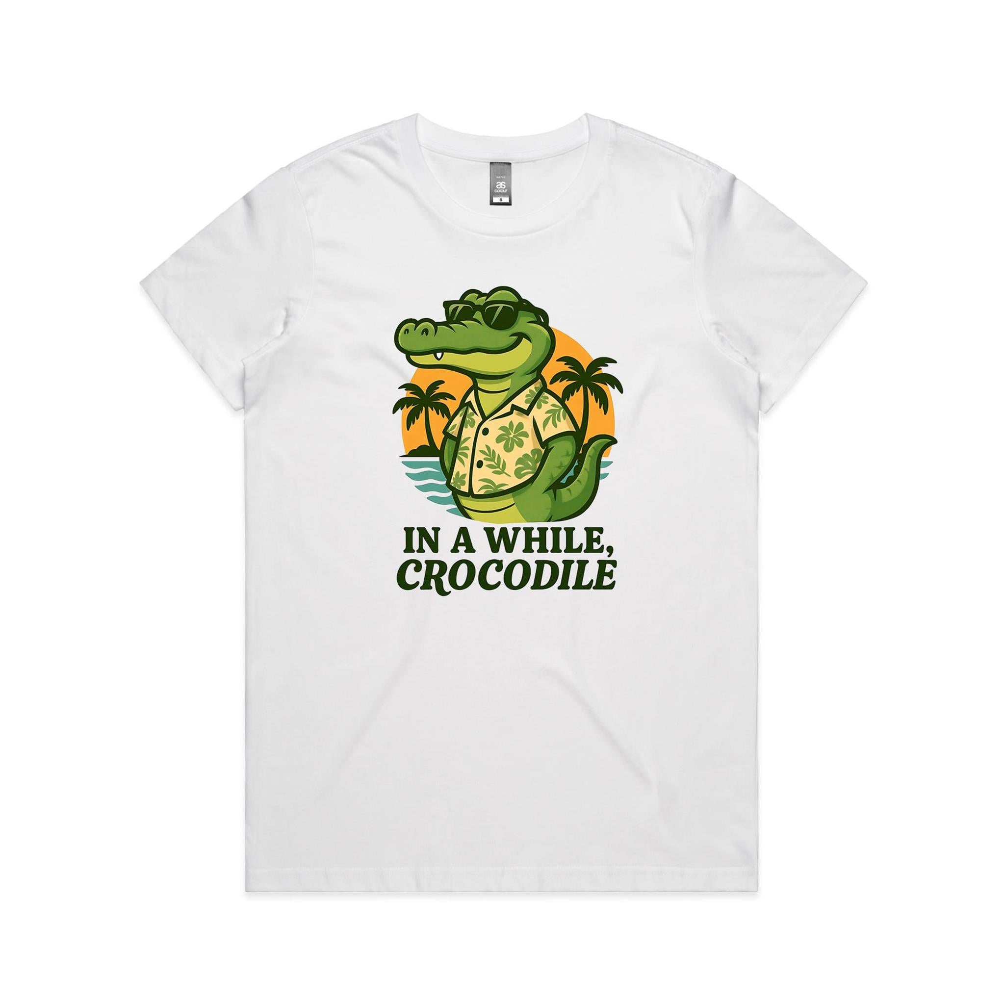 In A While, Crocodile Women's AS Colour T-shirt White Womens T-shirt animal Printed In Australia