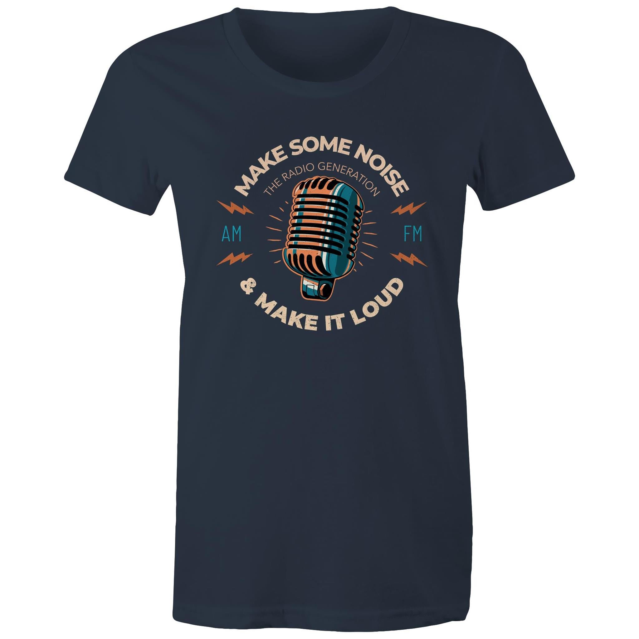 Make Some Noise - Womens T-shirt Navy Womens T-shirt Music Printed In Australia