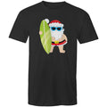 Surfing Santa - Mens T-Shirt Black Mens Christmas T-shirt Christmas Printed In Australia