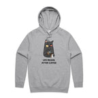 Life Begins After Coffee, Cat - Mens Hoodie Grey Marle Mens Hoodie animal Coffee Printed In Australia