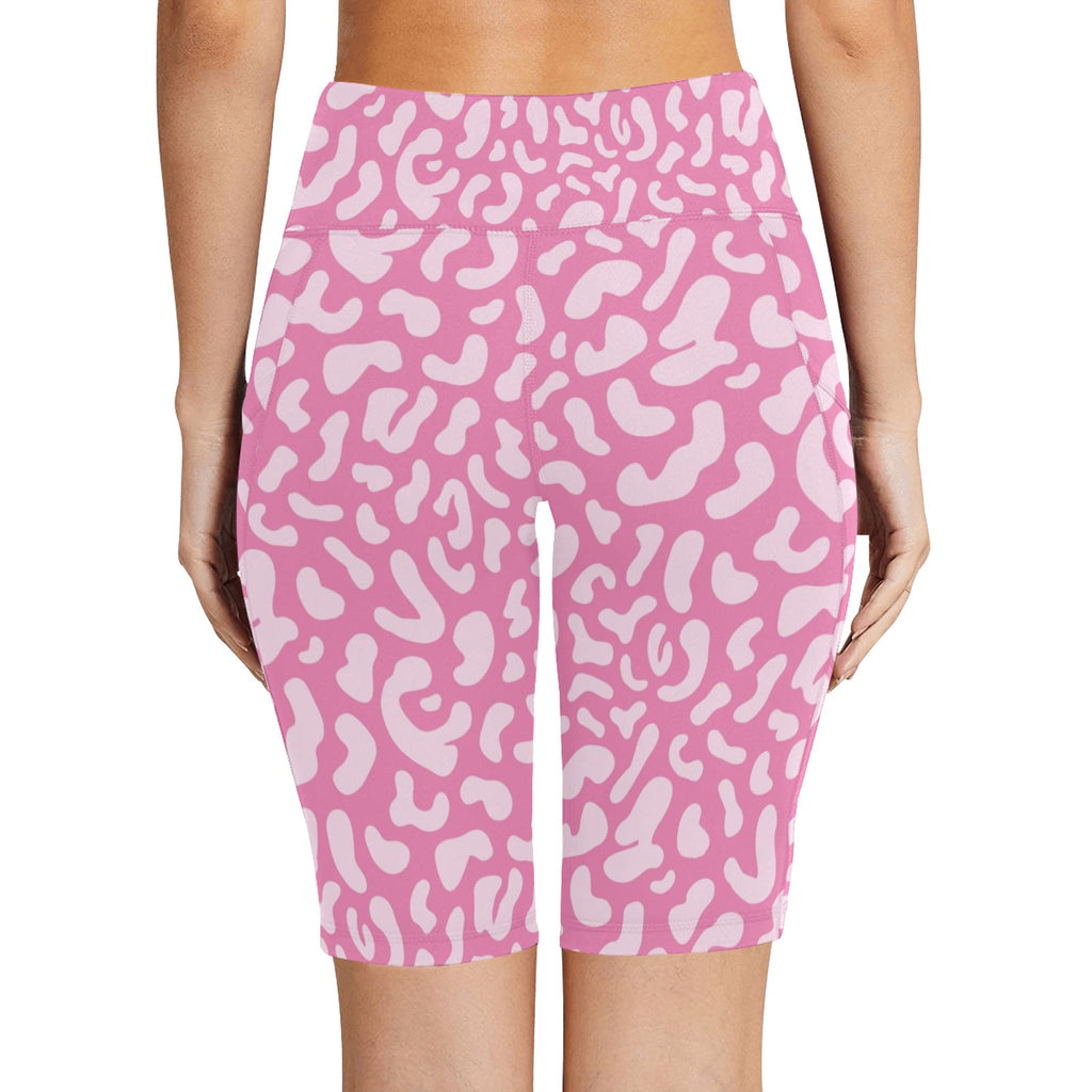 Pink Leopard Women's Bike Shorts With Side Pockets Women's Bike Shorts animal Printed Offshore