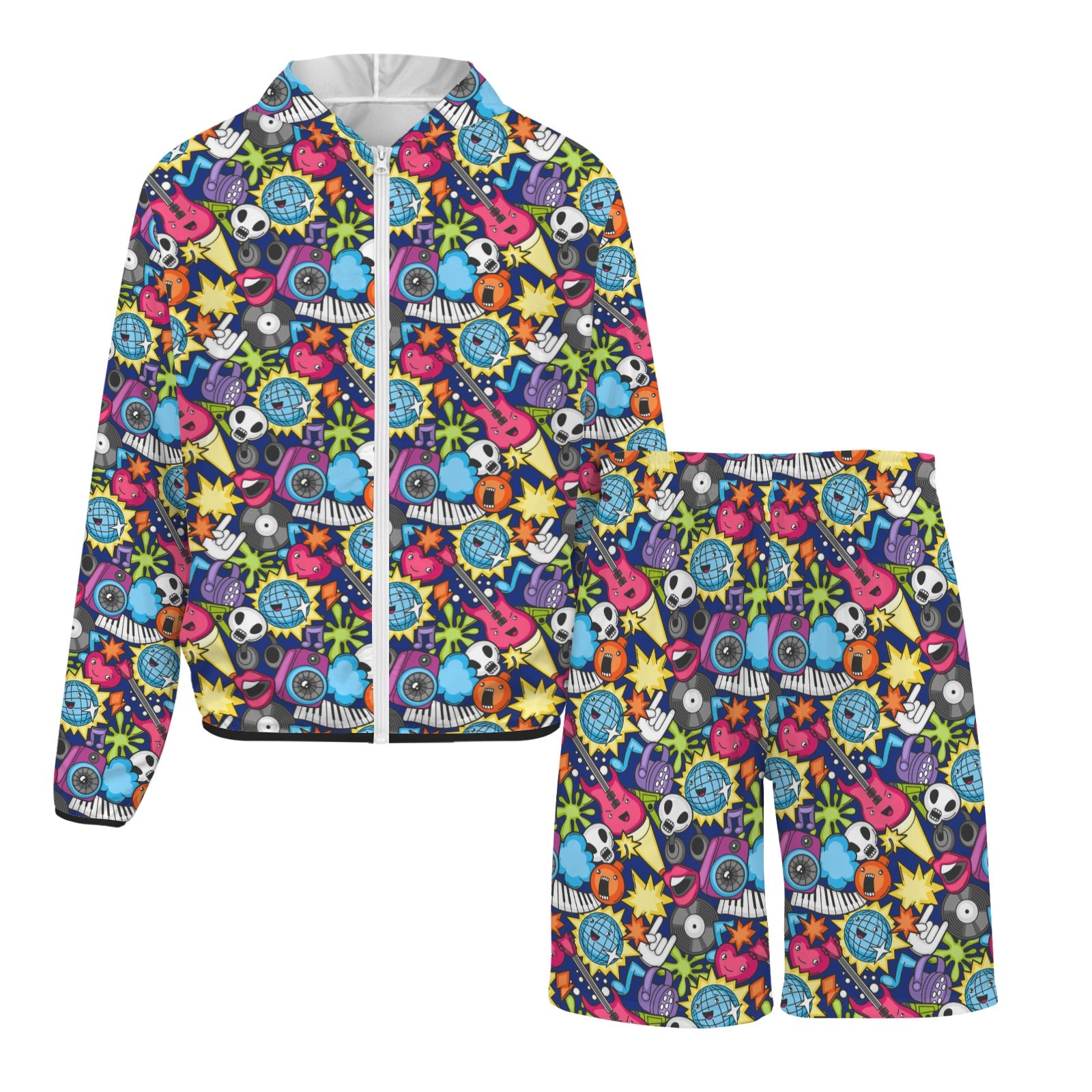 Sticker Music Men's Lightweight Sun Hoodie & Shorts Set Men's Lightweight Sun Hoodie & Shorts Music Printed Offshore