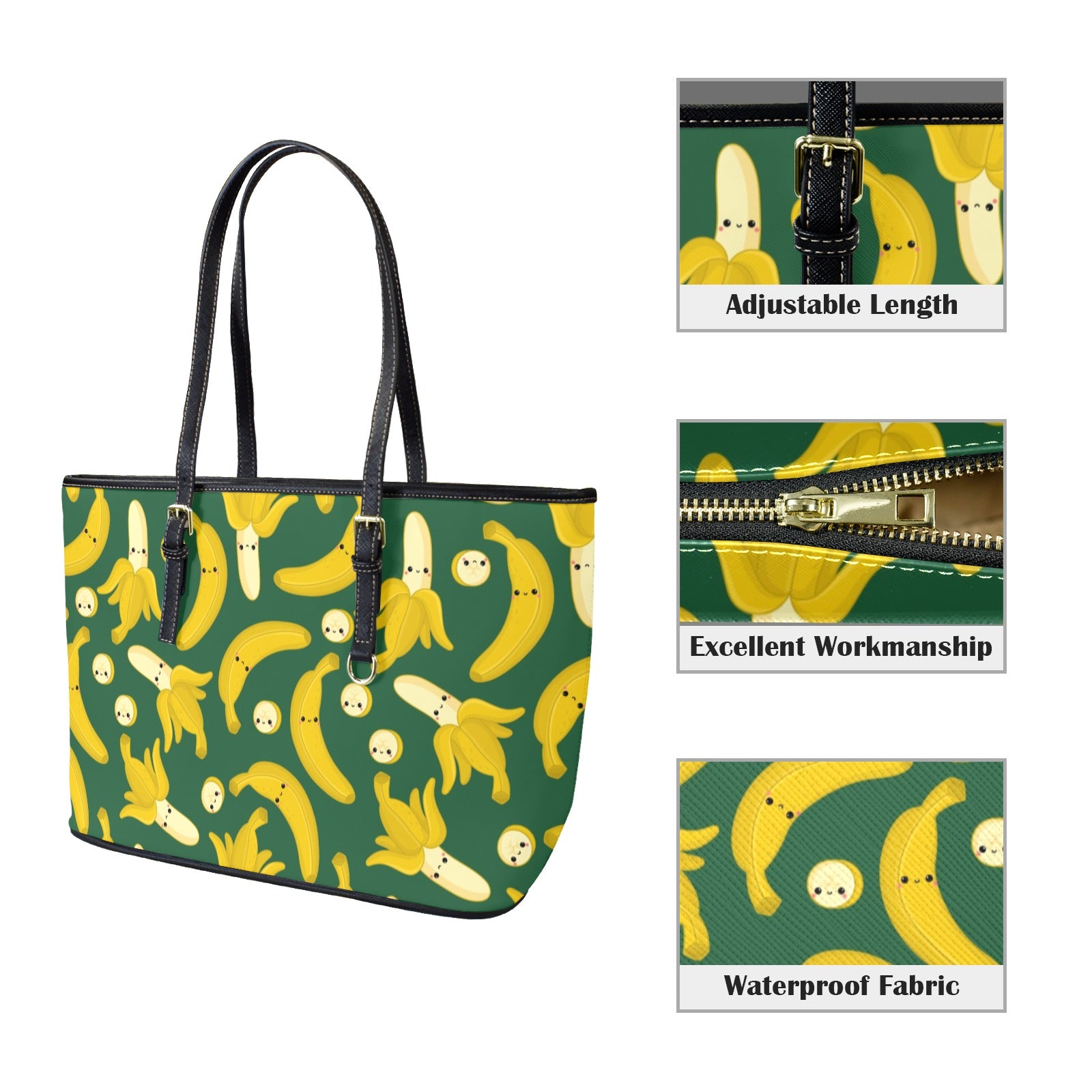 Happy Bananas - Leather Tote Bag-Large