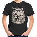 Alien And Bigfoot Playing Guitar - Kids Youth T-shirt Black Kids Youth T-shirt Music Printed In Australia Sci Fi