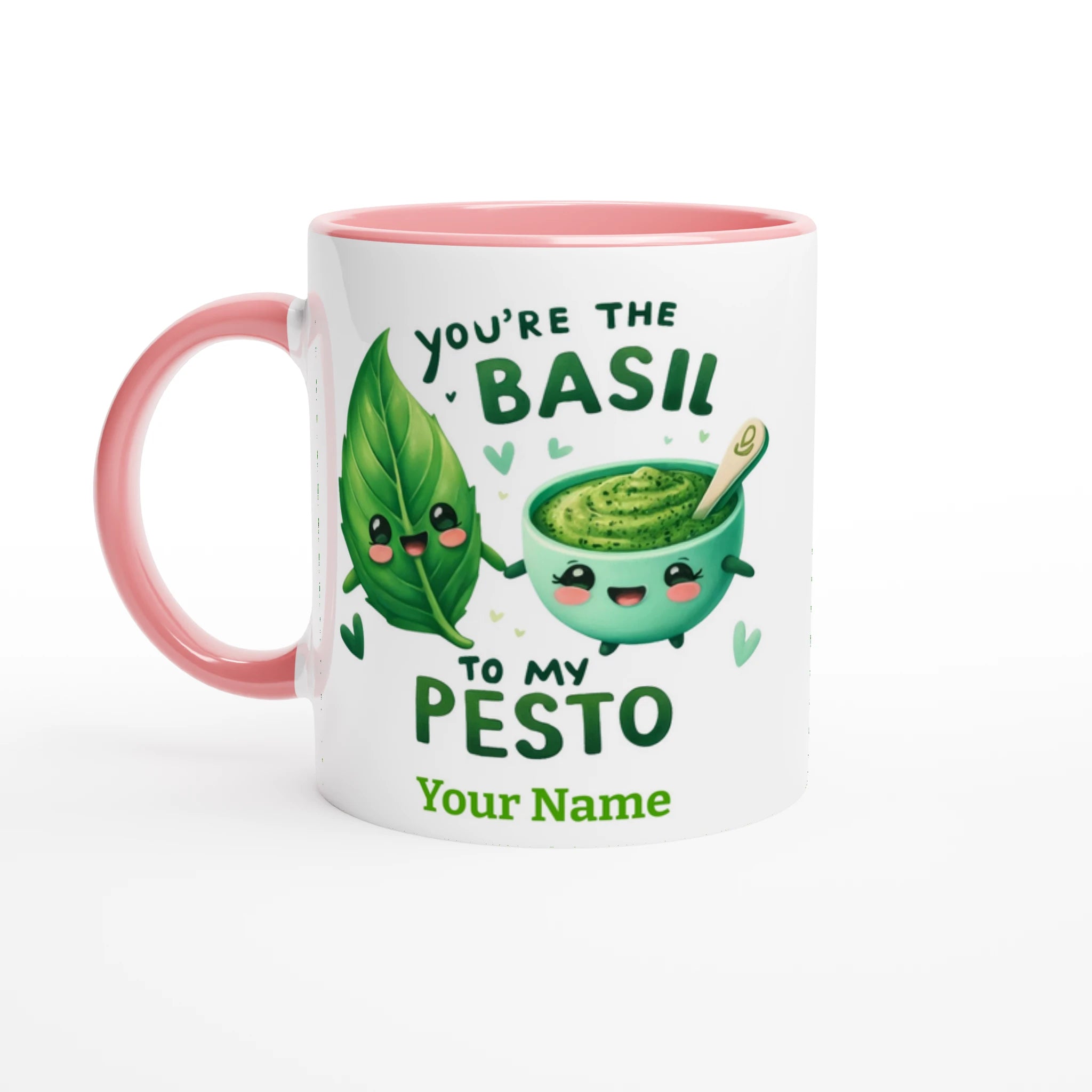 Personalised - You're The Basil To My Pesto, Valentine - White 11oz Ceramic Mug with Colour Inside Ceramic Pink Personalised 11oz Mug