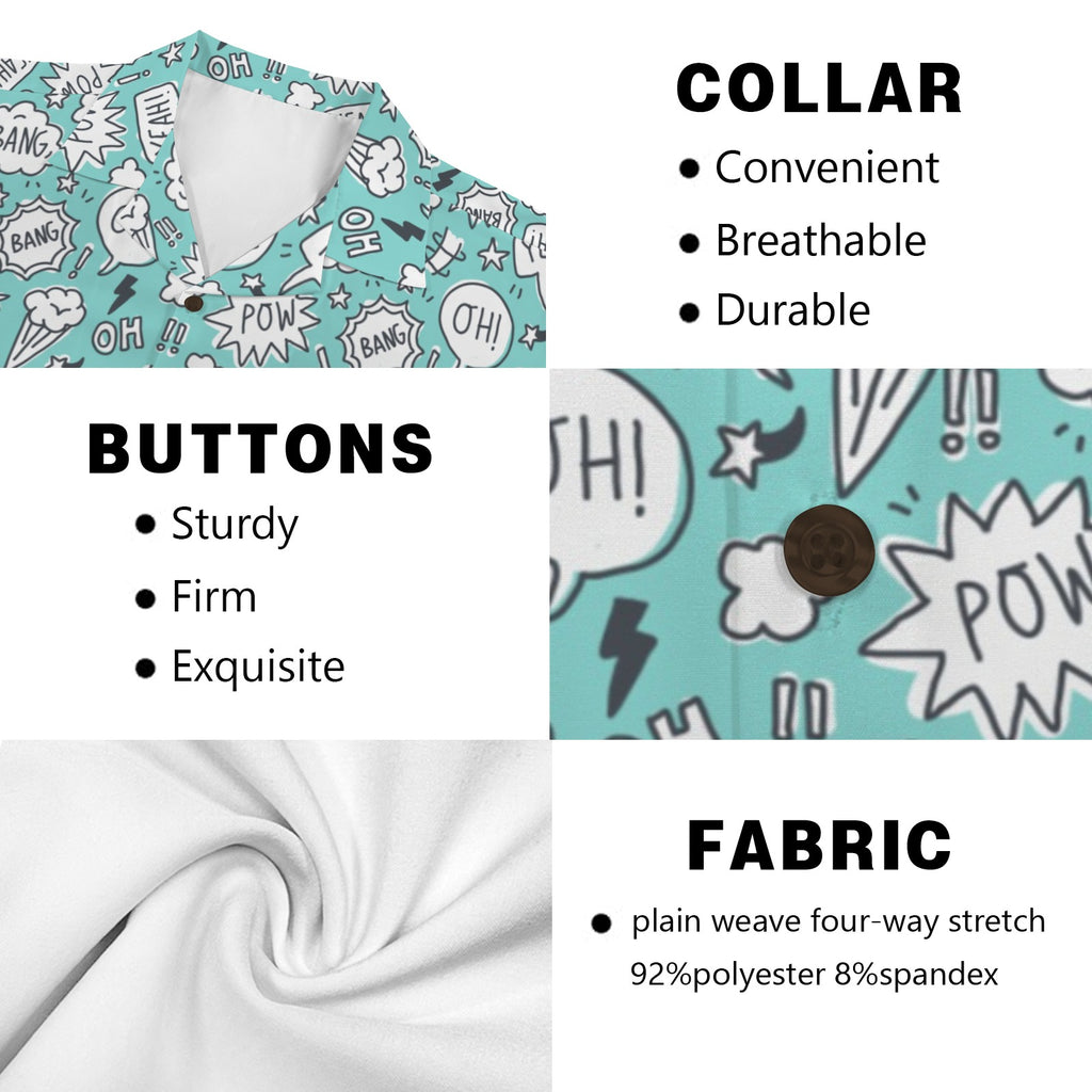 Comic Book Speech Bubbles Men's Short Sleeve Hawaiian Shirt Men's Hawaiian Shirt (New) comic Printed Offshore