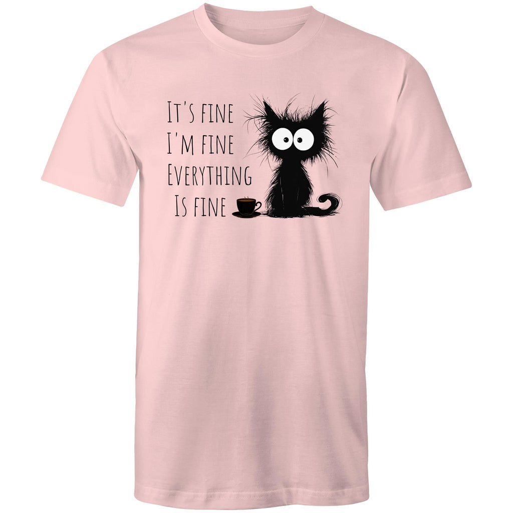 It's Fine, I'm Fine, Frazzled Cat - Mens T-Shirt Pink Mens T-shirt animal Printed In Australia