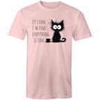 It's Fine, I'm Fine, Frazzled Cat - Mens T-Shirt Pink Mens T-shirt animal Printed In Australia