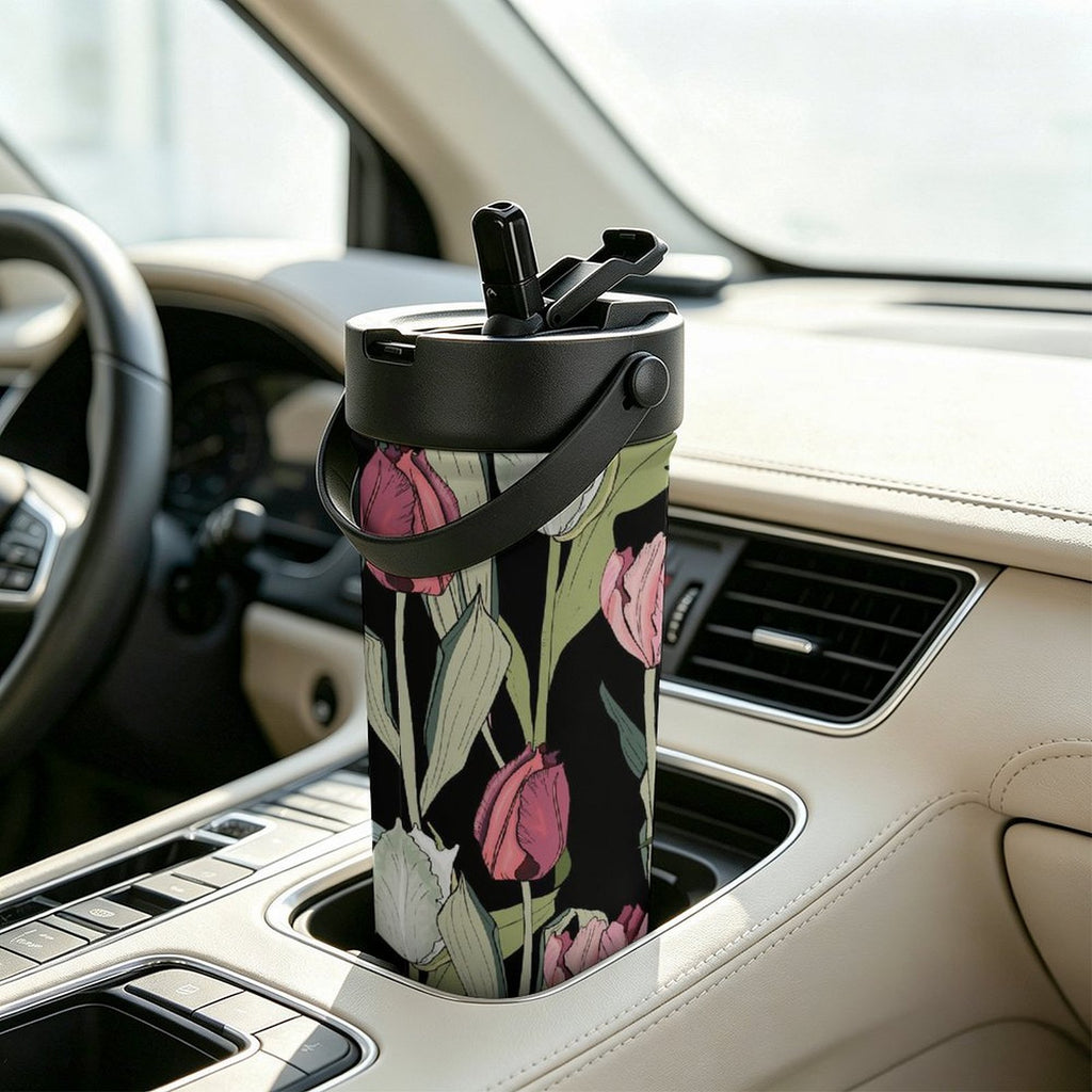 Tulips 20oz Tea Tumbler with Carry Handle