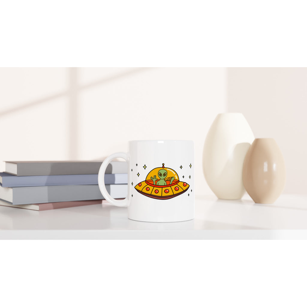 Alien Pizza - White 11oz Ceramic Mug White 11oz Mug Globally Fulfilled Sci Fi