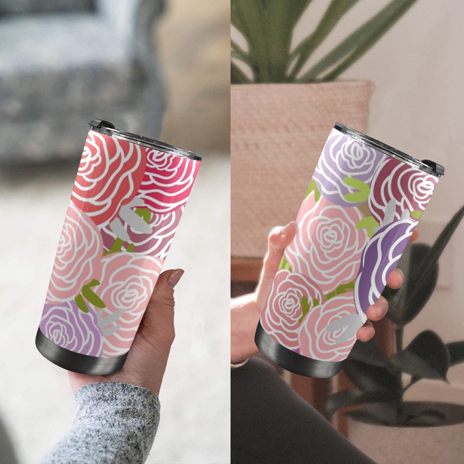 Abstract Roses - 20oz Mobile Tumbler with Lid (Black Lock) 20oz Travel Mug Plants Printed Offshore