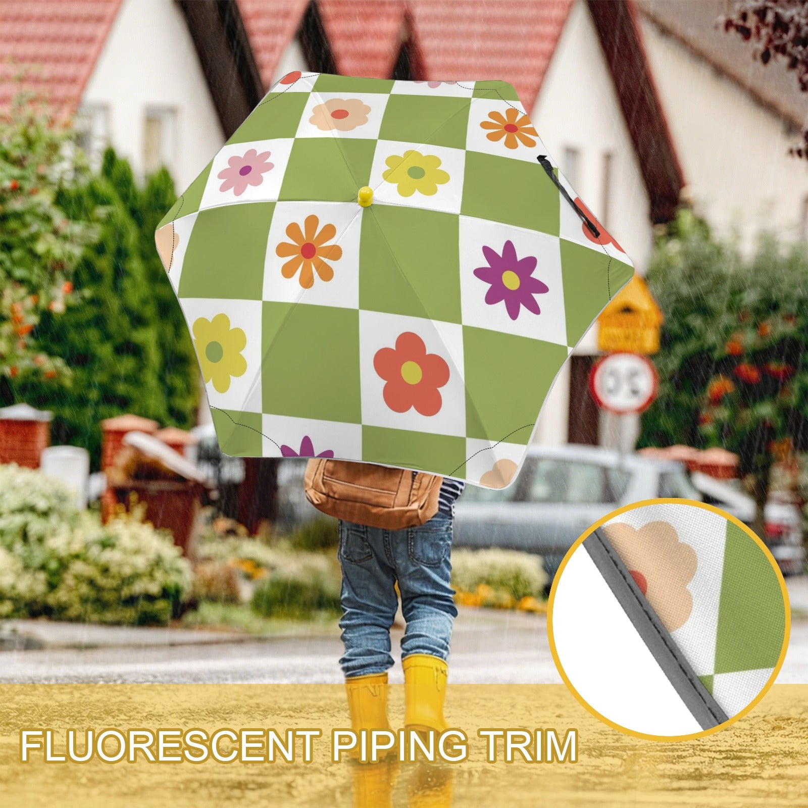 Flower Check Kids Safe Round Corner Umbrella
