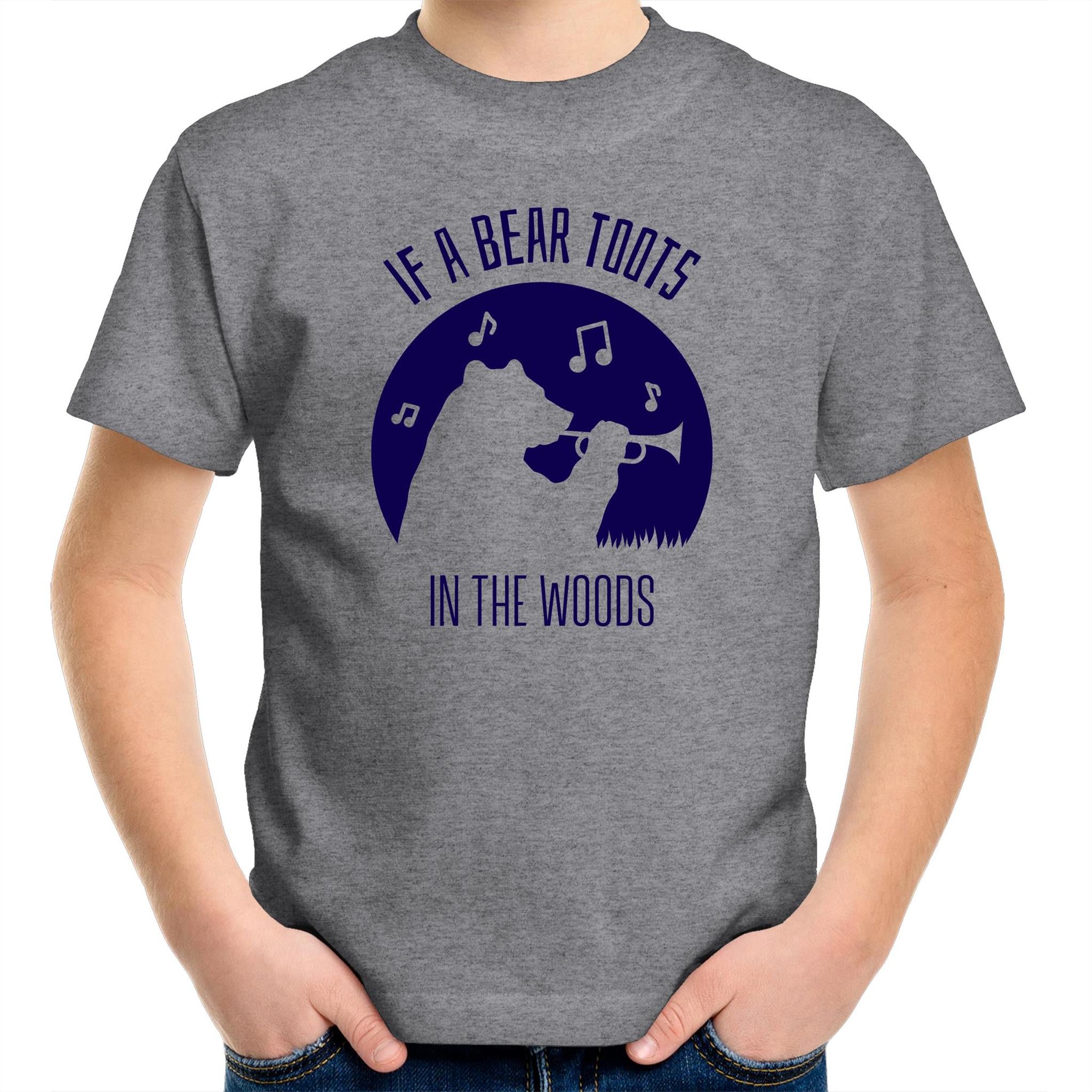 If A Bear Toots In The Woods, Saxophone Player - Kids Youth T-Shirt Grey Marle Kids Youth T-shirt animal Music Printed In Australia