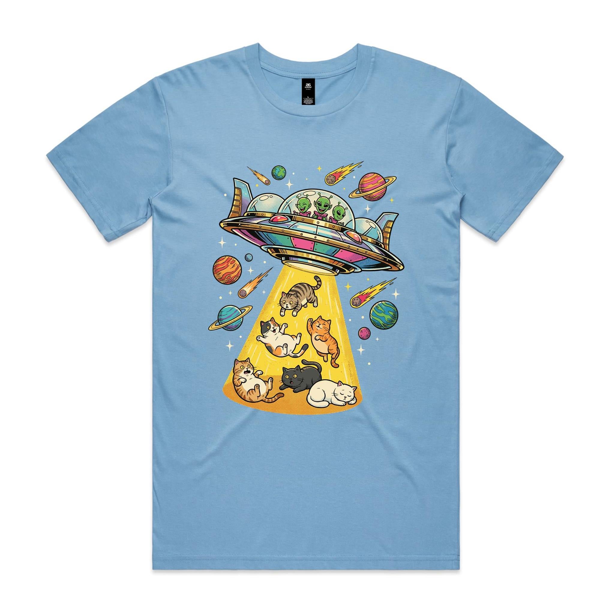 UFO Cat Abduction - Men's AS Colour T-shirt Carolina Blue Mens T-shirt animal Printed In Australia Sci Fi