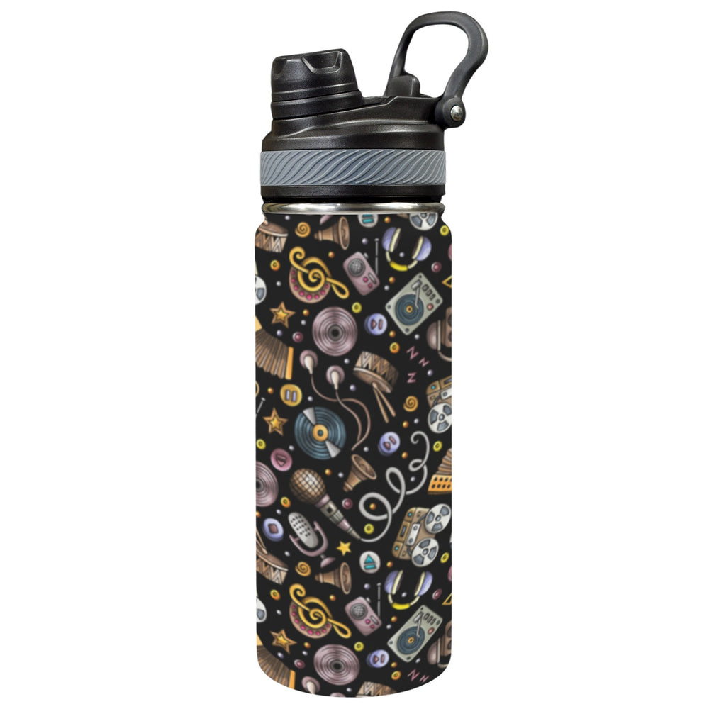Retro Music Mix - Insulated Water Bottle with Dual-Use Lid (18oz) One Size Insulated Water Bottle with Dual-Use Lid (18oz) Music Printed Offshore Retro