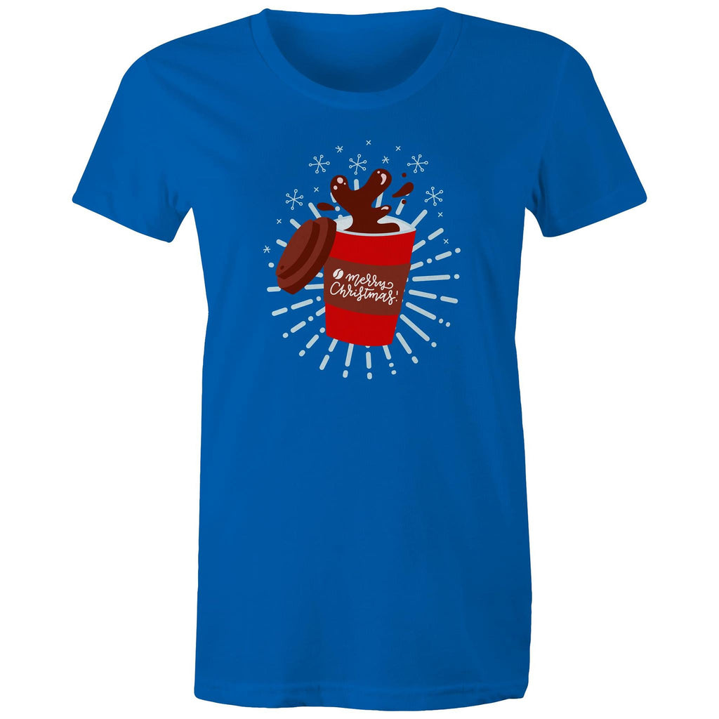 Christmas Coffee - Womens T-shirt Bright Royal Womens Christmas T-shirt Christmas Printed In Australia