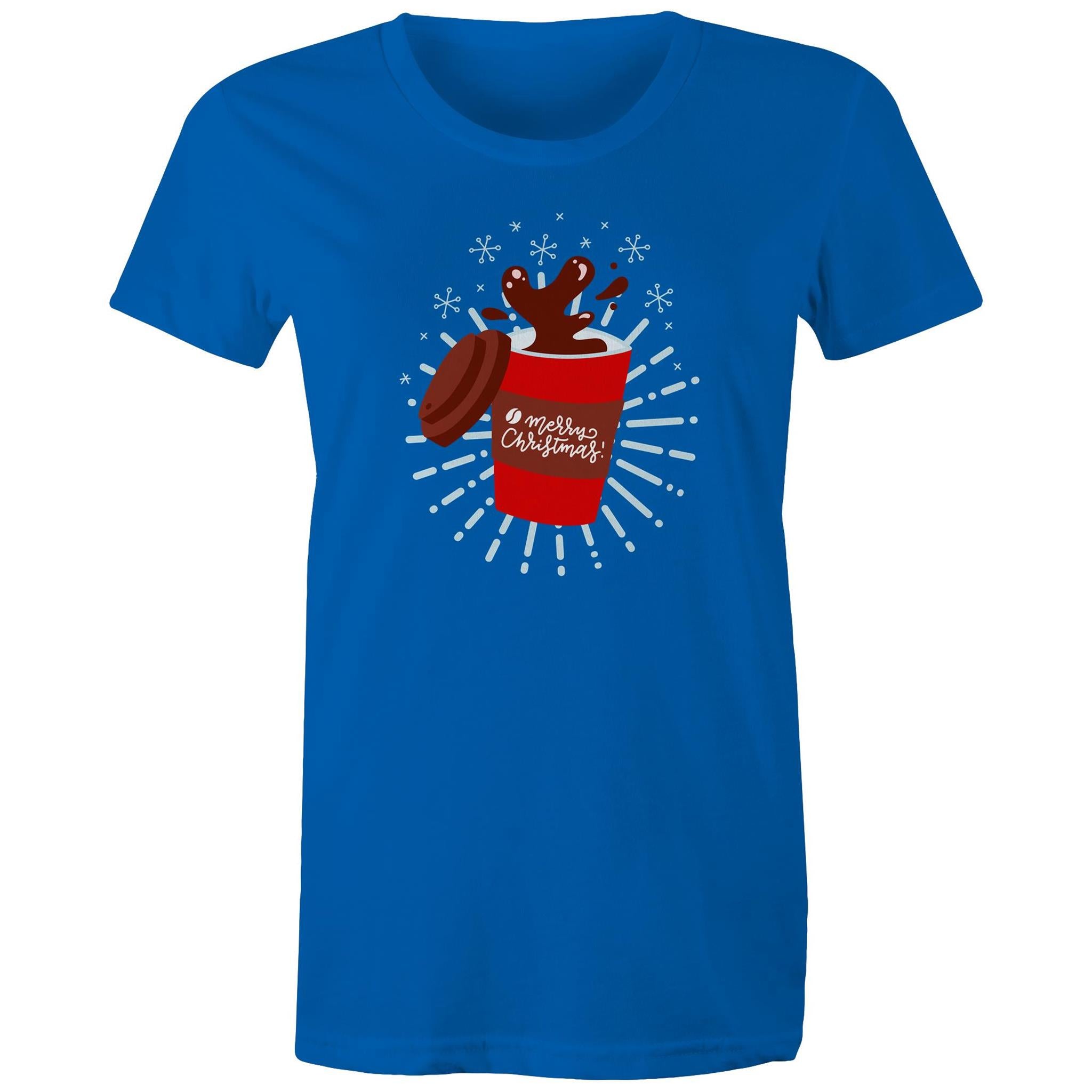 Christmas Coffee - Womens T-shirt Bright Royal Womens Christmas T-shirt Christmas Printed In Australia