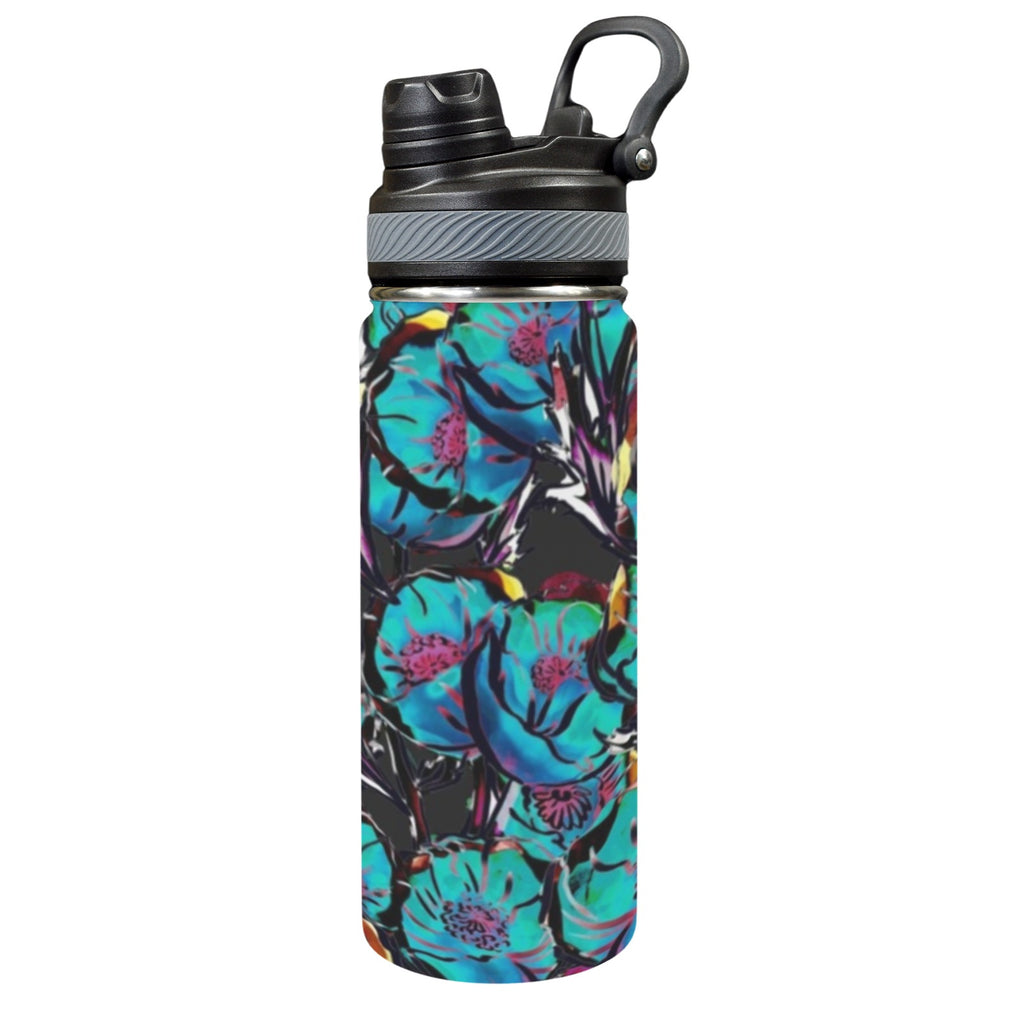 Flower It Blue - Insulated Water Bottle with Dual-Use Lid (18oz) One Size Insulated Water Bottle with Dual-Use Lid (18oz) Plants Printed Offshore