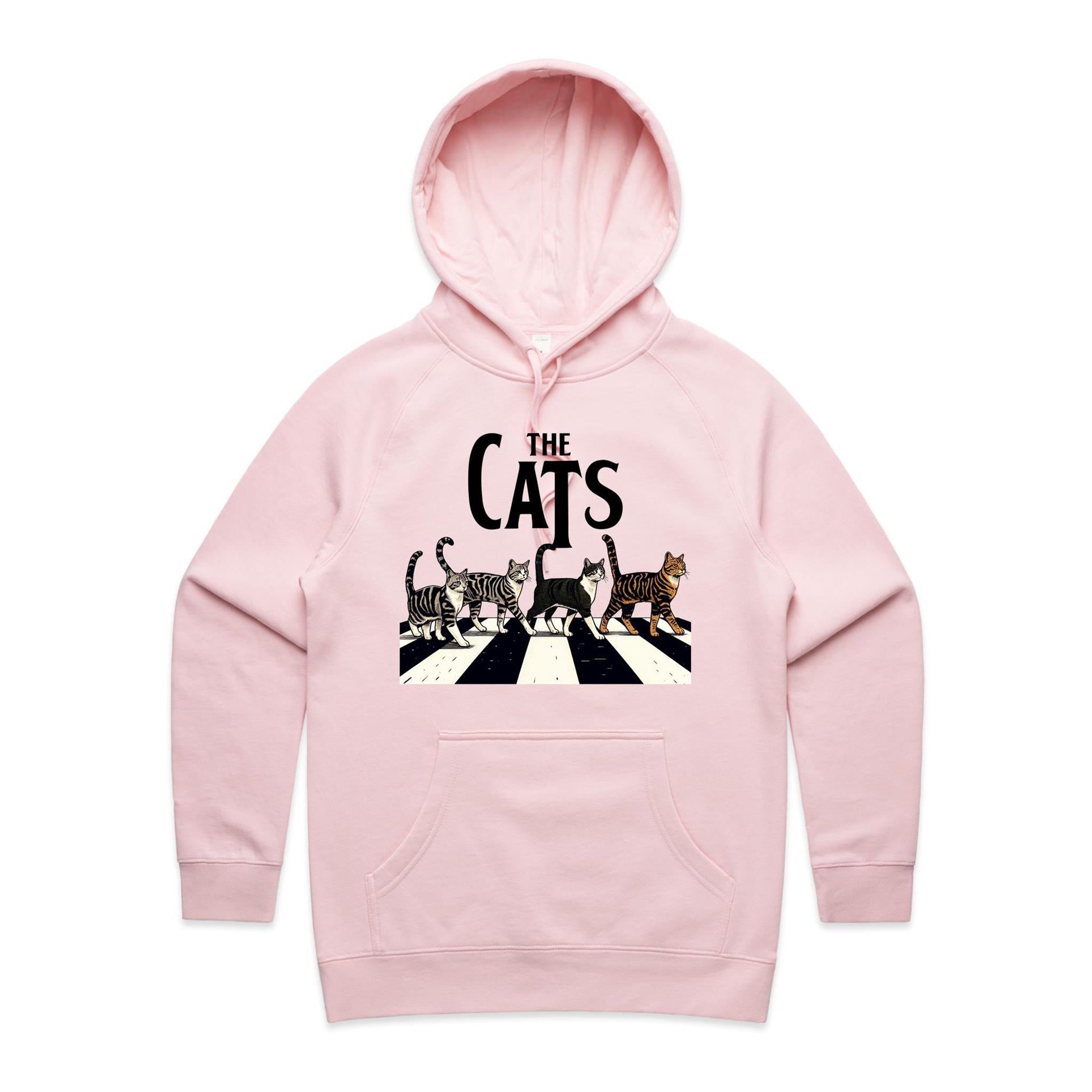 The Cats, Fab Four Crossing The Road - Womens Hoodie Pink Womens Hoodie animal Music Printed In Australia