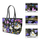 Butterfly Flowers - Leather Tote Bag-Large