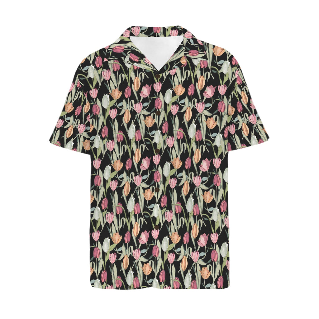 Tulips Men's Short Sleeve Hawaiian Shirt Men's Hawaiian Shirt (New) Plants Printed Offshore